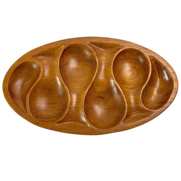 VTG Wooden Charcuterie Board MCM Monkey Pod Snack Dish 14” - Picture 3 of 7